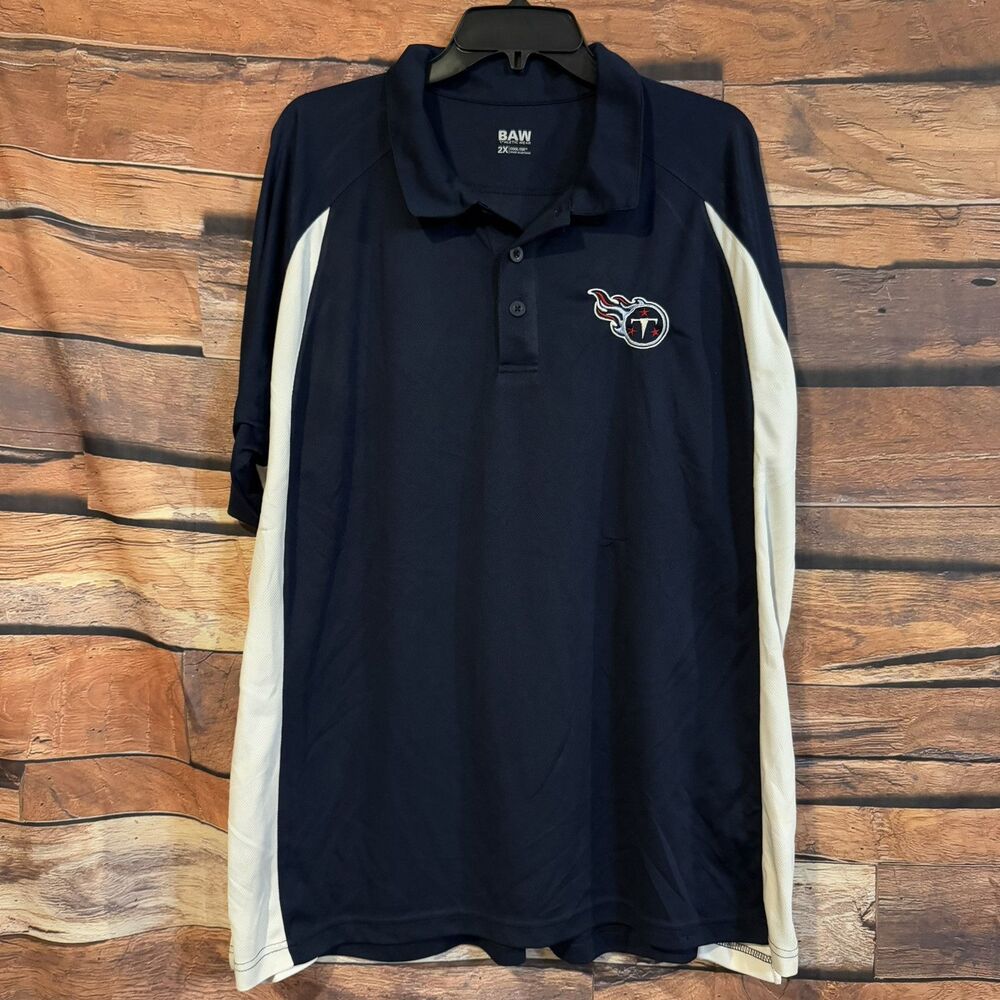 Tennessee Titans NFL Polo Shirt Mens 2XL BAW Athletic Wear Navy Blue White Sides